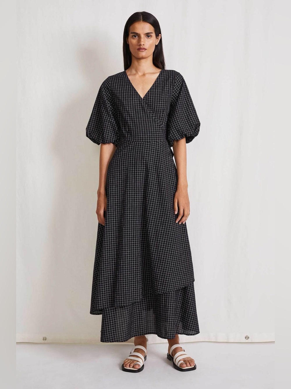 Apiece Apart Avignon Windowpane Plaid Organic Cotton Wrap Dress Size Small